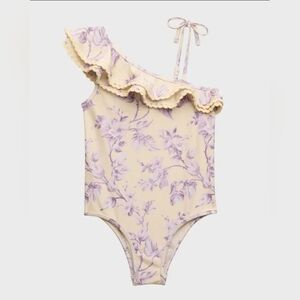 Zimmerman Girl's Halliday Floral-Print Frill Ruffle sleeve One-Piece Swimsuit